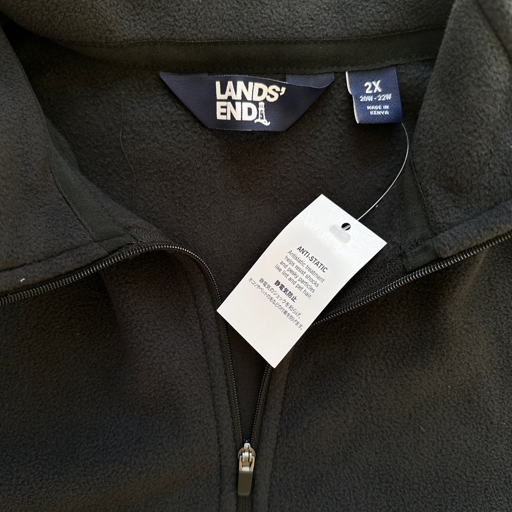 2X NEW Lands’ End Fleece Quarter Zip Pullover Black Soft Lightweight